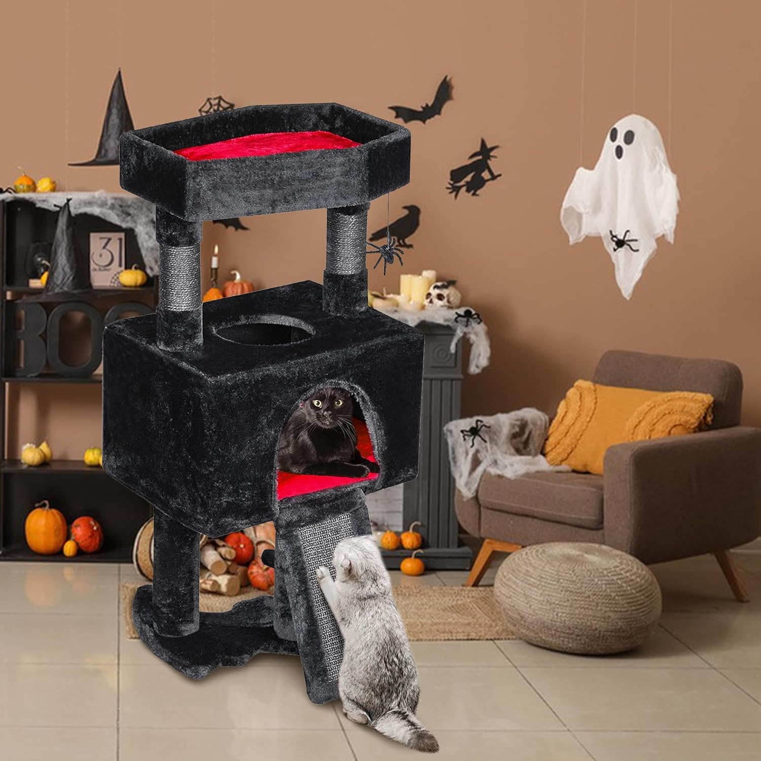 Cat Tree Tower for Indoor Gothic Cat Trees with Coffin Bed